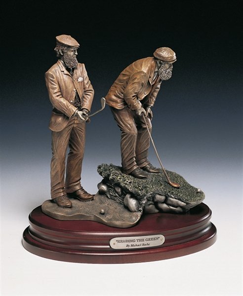 Old Tom Morris and Willie Park Sr. Sculpture Titled, "Reading the Green" by Michael Roche, Dimensions 11.5" High, Base 7" X 11"