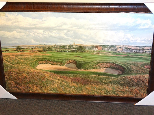 Old Course St. Andrews,  14th Hole "Hell Bunker" By Linda Hartough, Framed Canvas