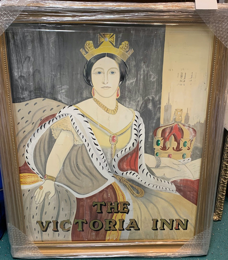 Early 1900's "The Victoria Inn" Framed Tin Sign From England