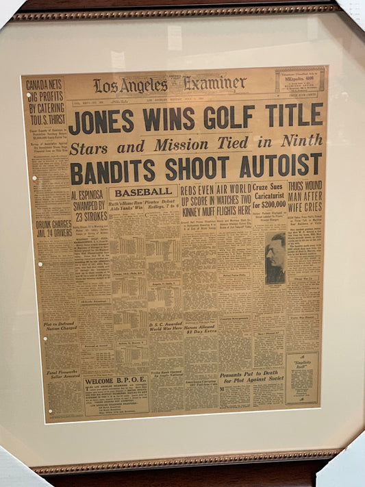 Los Angeles Examiner Article "Jones Wins Golf Title" From July 1, 1929