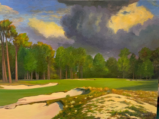 Pinehurst #2, Ominous The 10th Hole, Original Oil Painting By Michael Miller. Size 30" x 40"