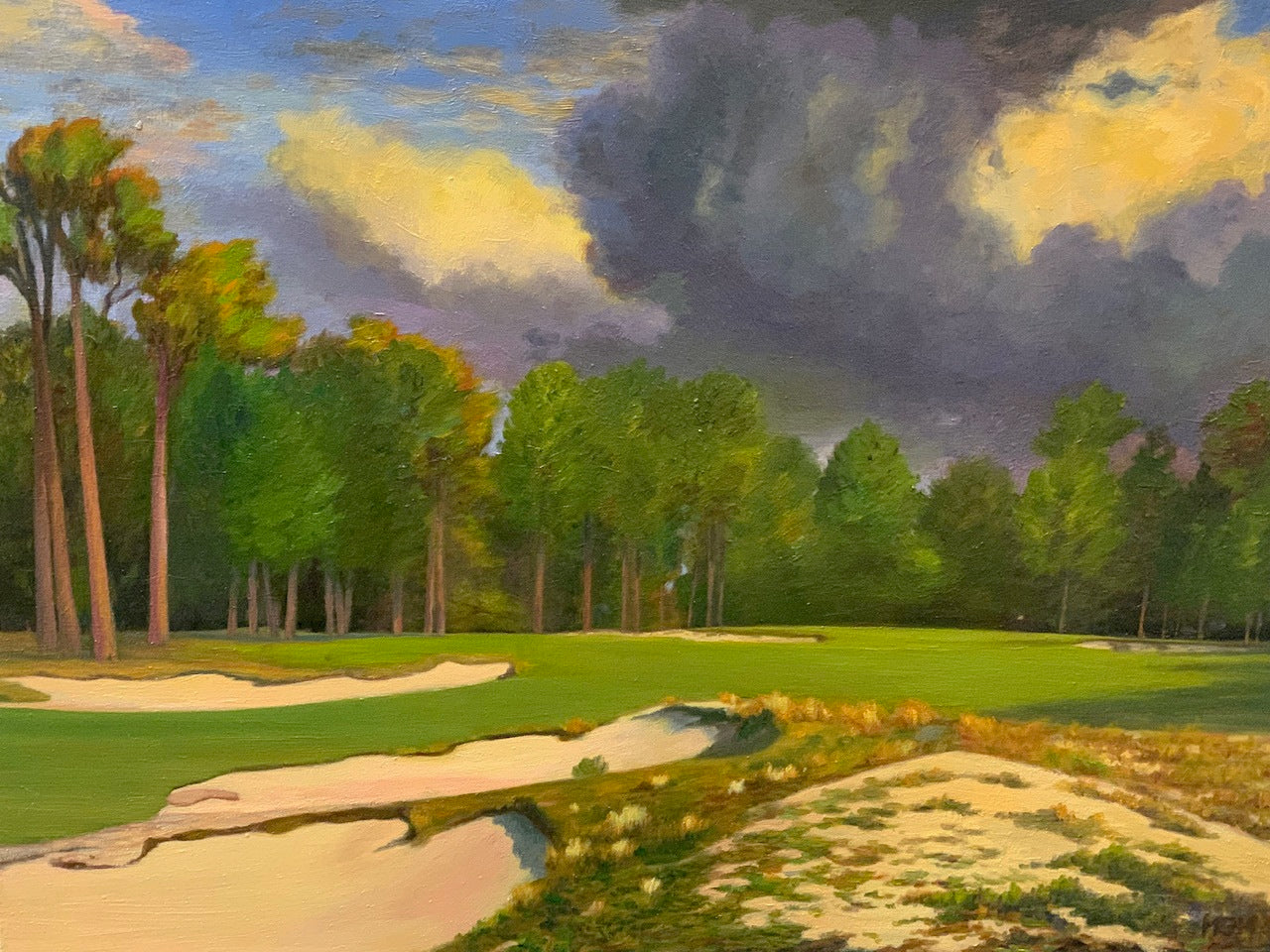 Pinehurst #2, Ominous The 10th Hole, Original Oil Painting By Michael Miller. Size 30" x 40"