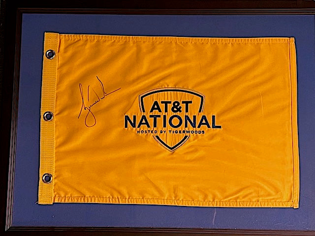 Tiger Woods Hand Signed Flag From At&T National, Hosted By Tiger Woods, Framed