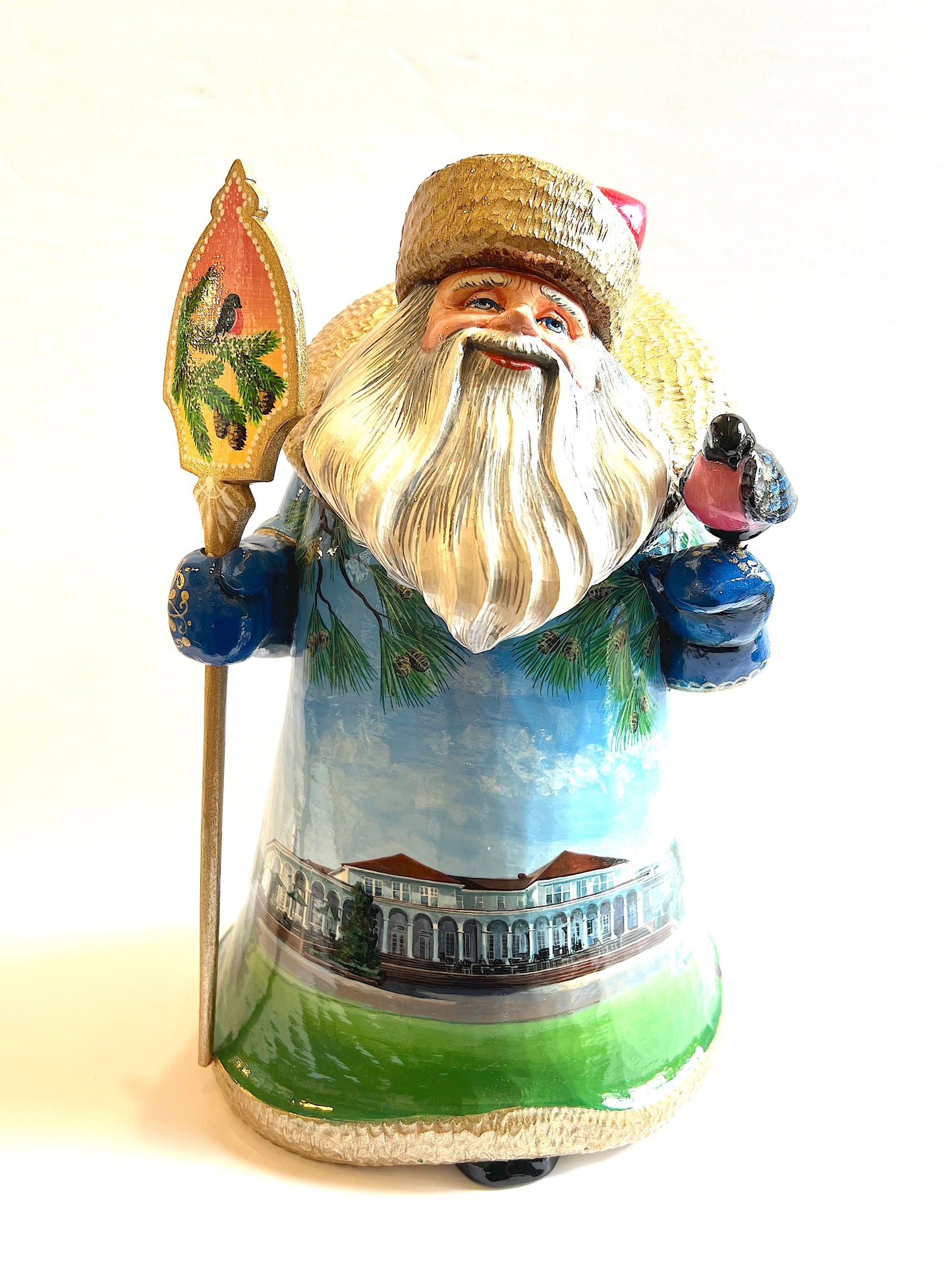 Santa With Hand Painted Scene of Pinehurst Clubhouse and Carolina Hotel - 12" High