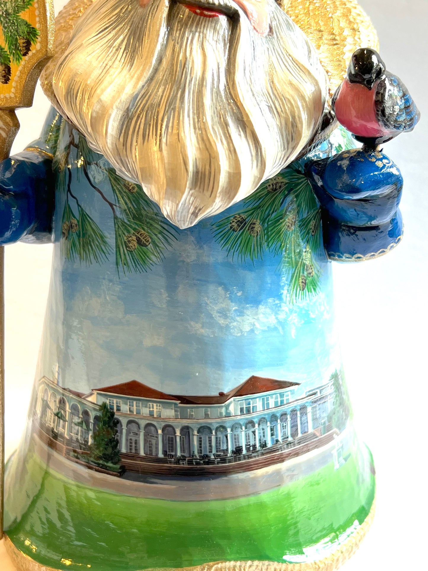 Santa With Hand Painted Scene of Pinehurst Clubhouse and Carolina Hotel - 12" High