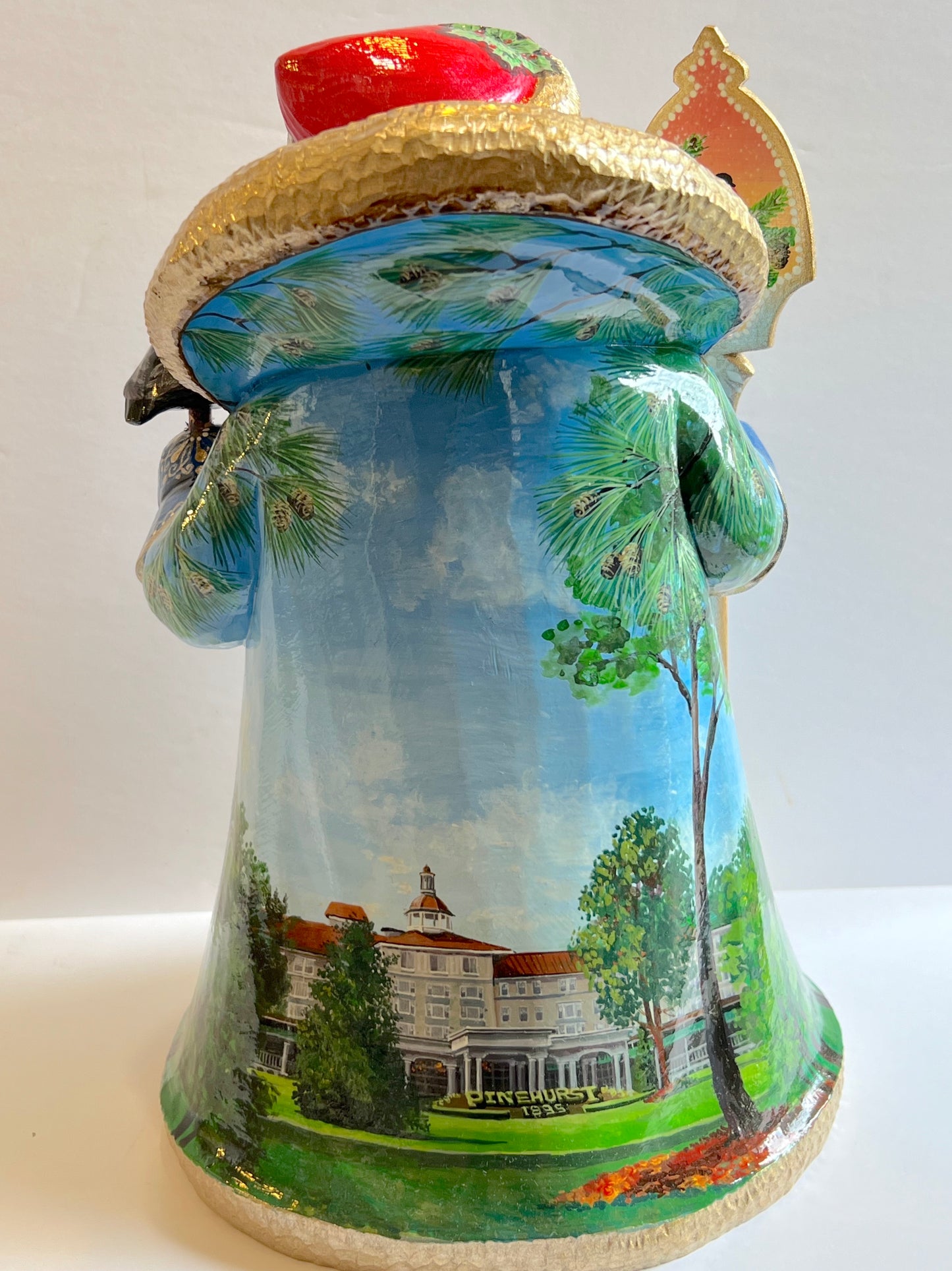 Santa With Hand Painted Scene of Pinehurst Clubhouse and Carolina Hotel - 12" High