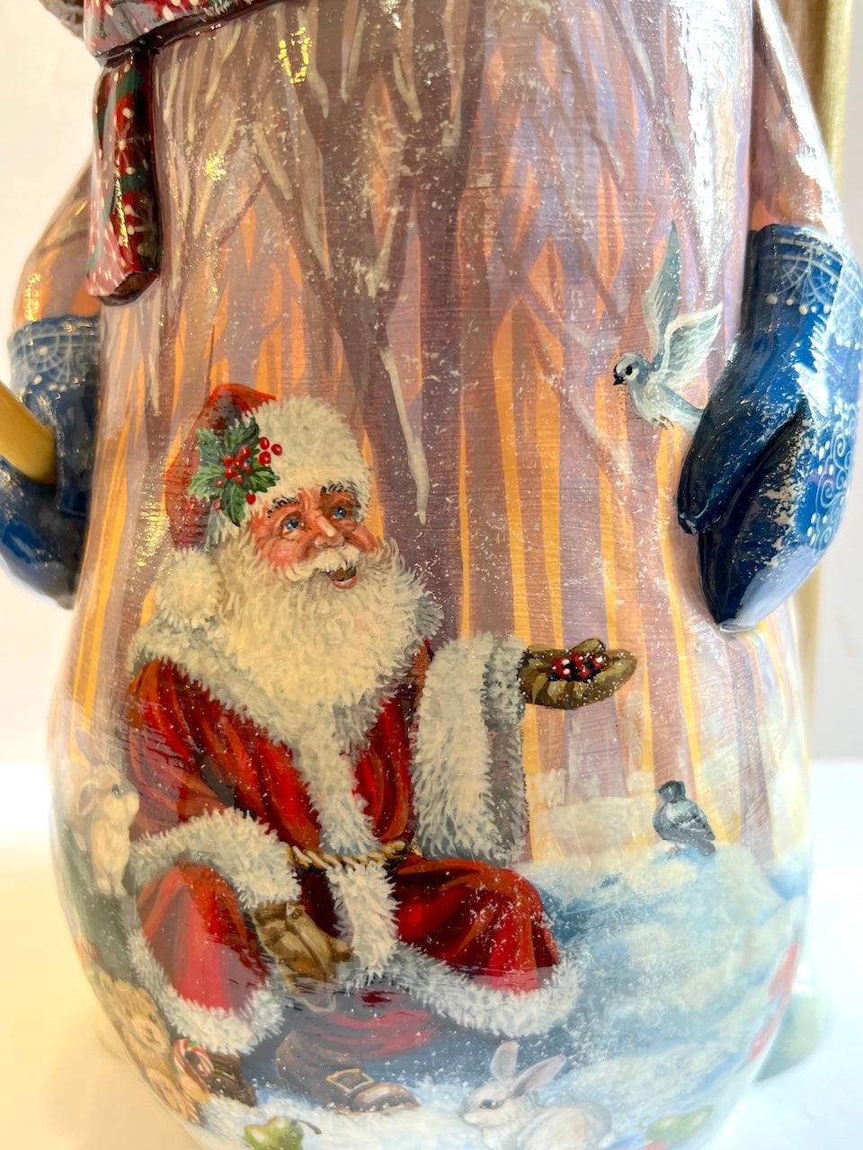 Hand Carved And Hand Painted Snowman From Solid Wood, Size 13" high