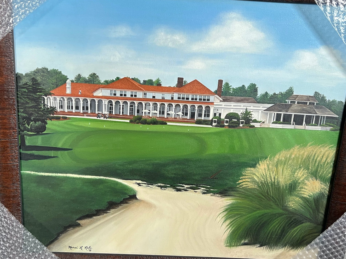 Pinehurst Original Painting By Marci Rule, 1988. Framed Size 27" x 23"