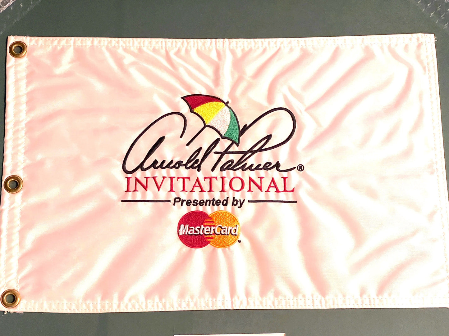 Arnold Palmer Autographed Card With Embroidered Flag From Arnold Palmer Invitational