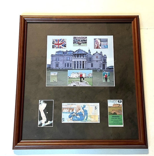 Jack Nicklaus Signed 5 Pound Note Collage, Framed With Tickets And Photo