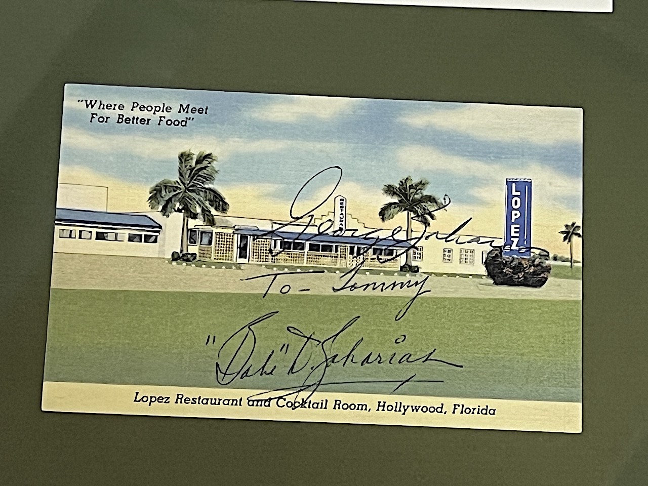 Signed By Babe D. Zaharias And Her Husband George Zaharias Postcard Framed With First Day Of Issue Commemorative Postage, Dated 1981, Pinehurst, N.C.